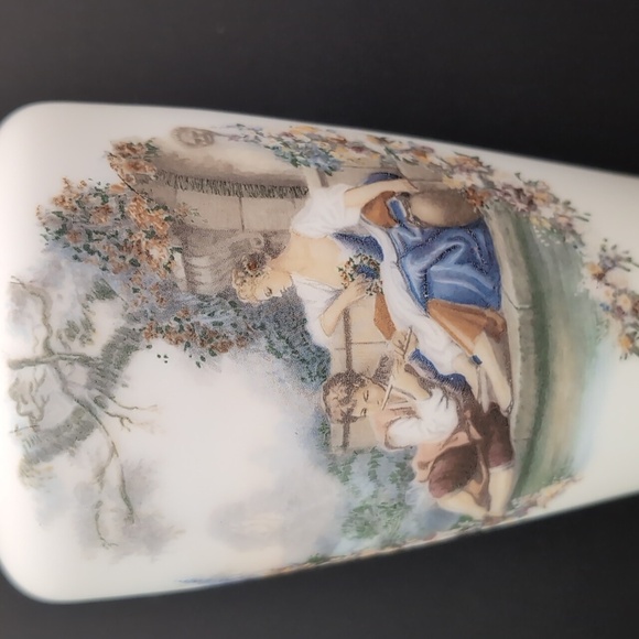 Vintage Satin Glass Vase with an 18th Century Motif. - Picture 2 of 8